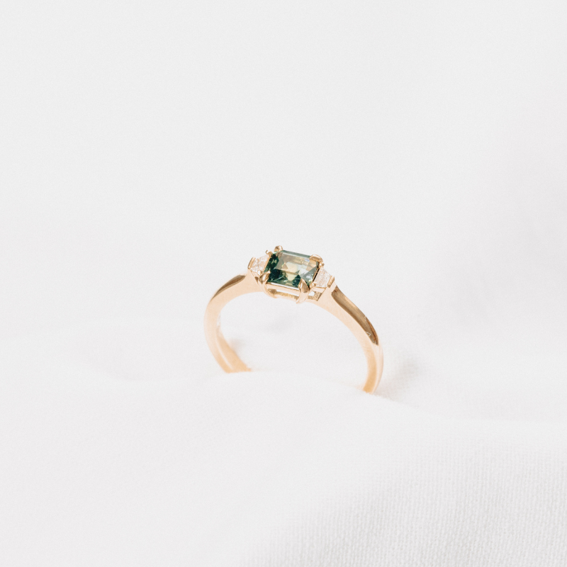 Parti Sapphire and Trapezoid Ring