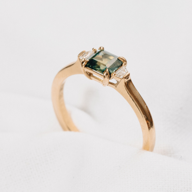 Parti Sapphire and Trapezoid Ring